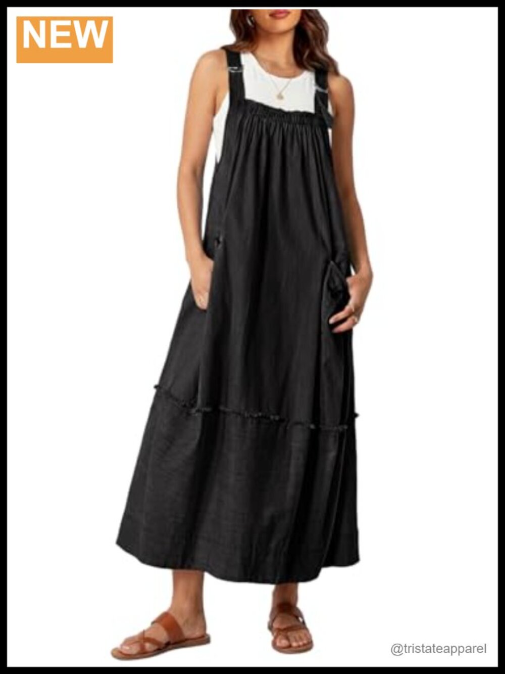 Denim Overall Dress Adjustable Strap Drawstring Loose Fit Maxi Jean Pinafore